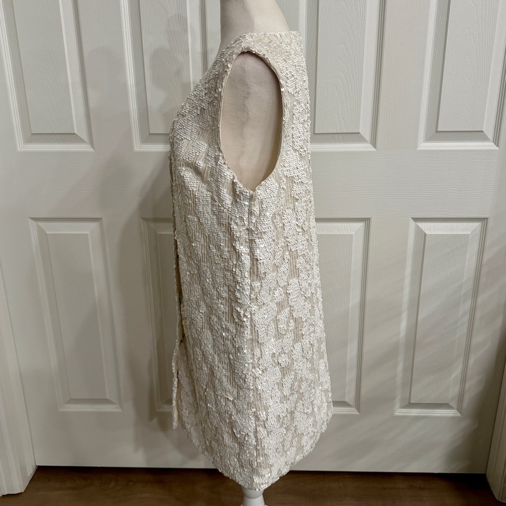 Anthropologie Sunday in Brooklyn White Sequin Vest Dress Medium SnapClose Formal - Picture 11 of 13